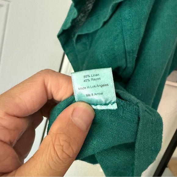 ME & ARROW teal green linen cotton boat neck boxy cropped short sleeve shirt top - Picture 6 of 6